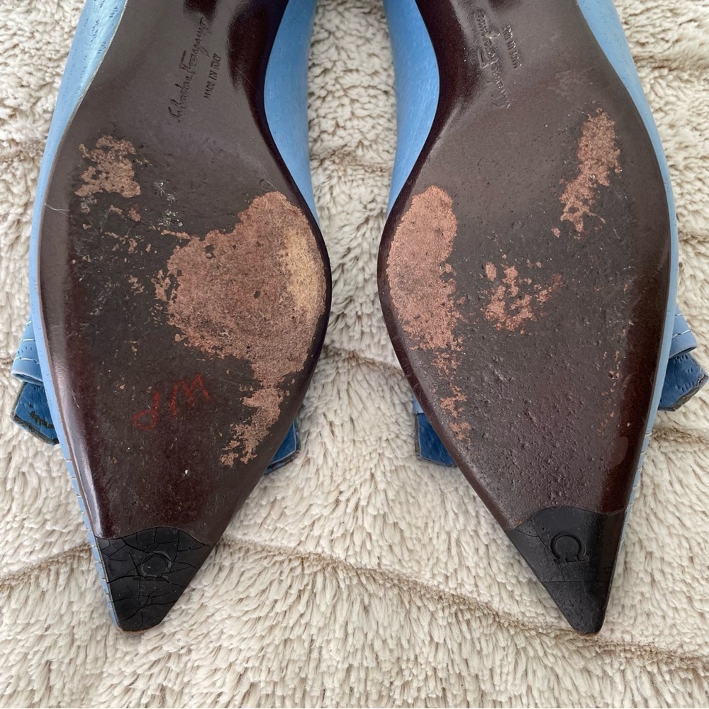 Ferragamo Vintage Baby Blue Kitten Heels with Front Buckle - Picture 10 of 13